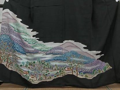 平和屋着物■豪華黒留袖　風景文　正絹　逸品　CABC5928xi