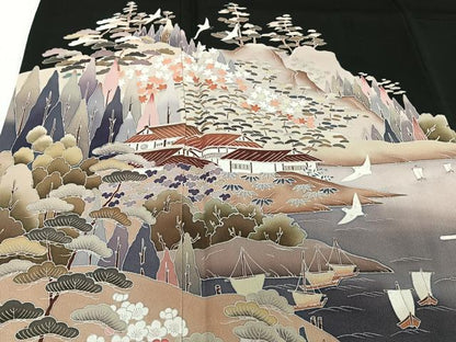 平和屋着物■豪華黒留袖　作家物　風景文　正絹　逸品　CABC5929xi