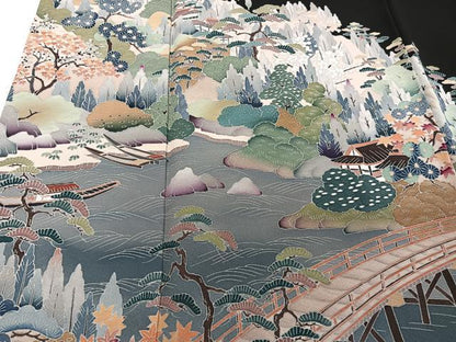 平和屋着物■豪華黒留袖　作家物　風景文　正絹　逸品　CABC5930xi
