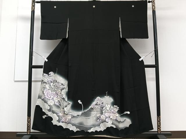 平和屋着物■豪華黒留袖 刺繍 鉾花文 暈し染め 銀彩 正絹 逸品 CABC5937xi