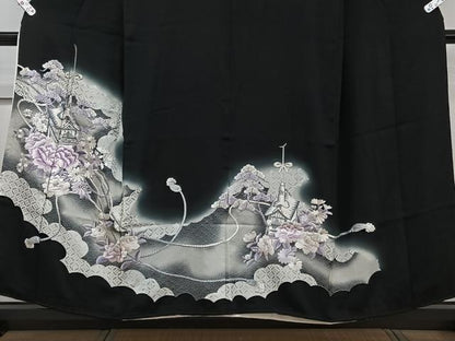 平和屋着物■豪華黒留袖 刺繍 鉾花文 暈し染め 銀彩 正絹 逸品 CABC5937xi
