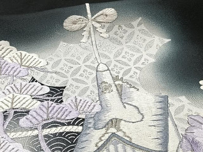 平和屋着物■豪華黒留袖 刺繍 鉾花文 暈し染め 銀彩 正絹 逸品 CABC5937xi