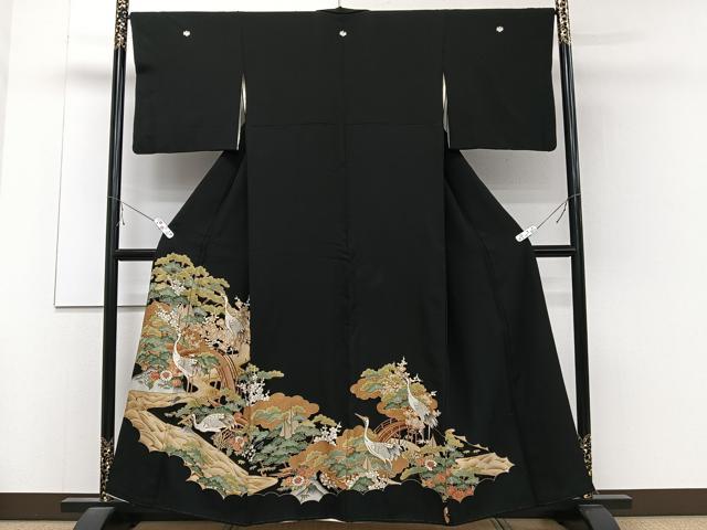 平和屋着物■豪華黒留袖　駒刺繍　草花文　鶴　金彩　正絹　逸品　CABC5950xi