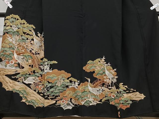 平和屋着物■豪華黒留袖　駒刺繍　草花文　鶴　金彩　正絹　逸品　CABC5950xi
