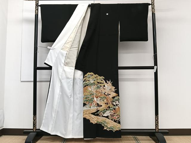 平和屋着物■豪華黒留袖　駒刺繍　草花文　鶴　金彩　正絹　逸品　CABC5950xi
