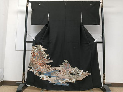 平和屋着物■豪華黒留袖　駒刺繍　御所車文　金彩　正絹　逸品　CABC5954xi