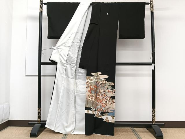 平和屋着物■豪華黒留袖　駒刺繍　御所車文　金彩　正絹　逸品　CABC5954xi