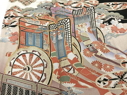 平和屋着物■豪華黒留袖　駒刺繍　御所車文　金彩　正絹　逸品　CABC5954xi