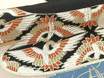 平和屋着物■豪華黒留袖　駒刺繍　御所車文　金彩　正絹　逸品　CABC5954xi