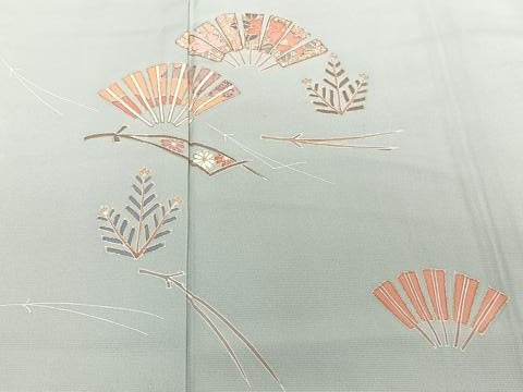 平和屋着物■訪問着 駒刺繍 舞扇文 金彩 正絹 逸品 CABC5959xi