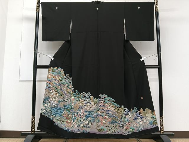 平和屋着物■豪華黒留袖　友禅　作家物　風景文　正絹　逸品　CABC5960xi