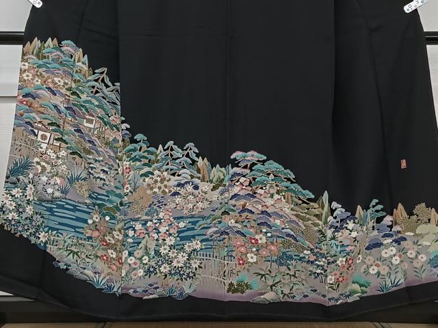 平和屋着物■豪華黒留袖　友禅　作家物　風景文　正絹　逸品　CABC5960xi