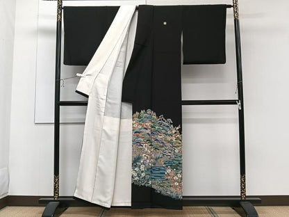 平和屋着物■豪華黒留袖　友禅　作家物　風景文　正絹　逸品　CABC5960xi