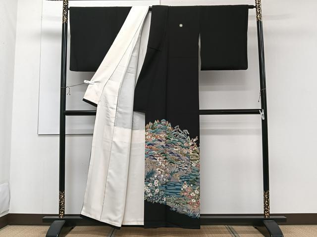 平和屋着物■豪華黒留袖　友禅　作家物　風景文　正絹　逸品　CABC5960xi