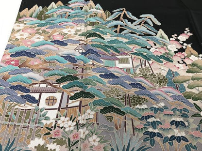 平和屋着物■豪華黒留袖　友禅　作家物　風景文　正絹　逸品　CABC5960xi
