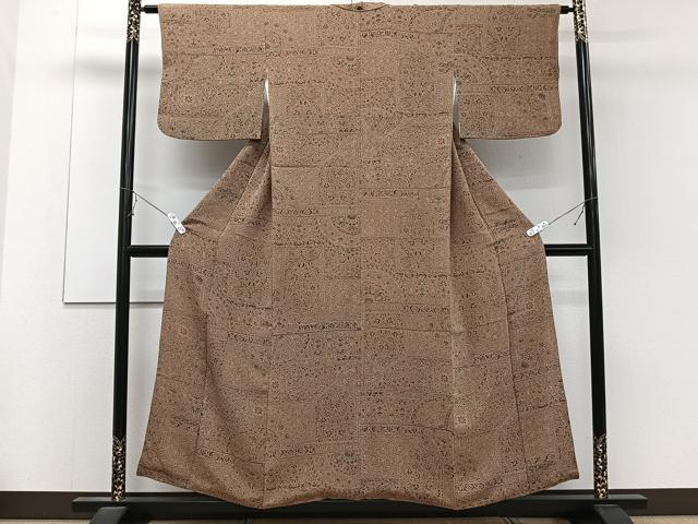 平和屋着物■上質な小紋 更紗花文 金彩 鬼しぼ縮緬 正絹 逸品 CABC5963xi