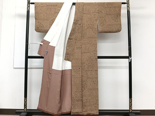 平和屋着物■上質な小紋 更紗花文 金彩 鬼しぼ縮緬 正絹 逸品 CABC5963xi