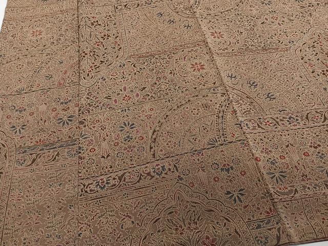 平和屋着物■上質な小紋 更紗花文 金彩 鬼しぼ縮緬 正絹 逸品 CABC5963xi