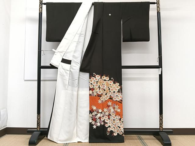 平和屋着物■豪華黒留袖　駒刺繍　渡橋花文　金彩　正絹　逸品　CABC5968xi