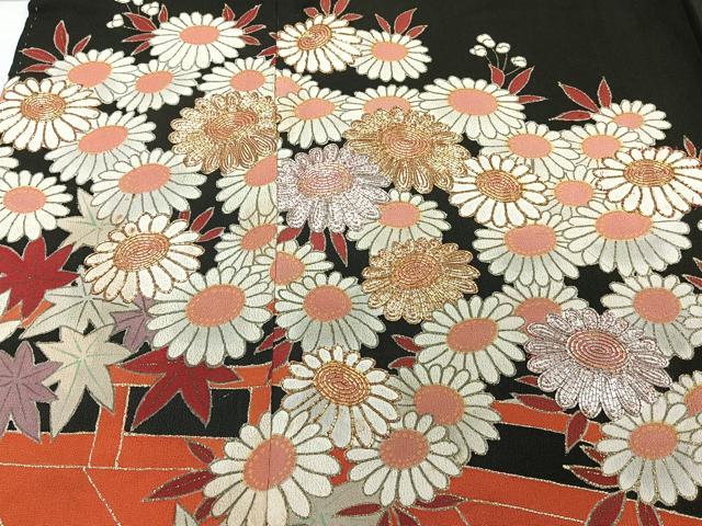 平和屋着物■豪華黒留袖　駒刺繍　渡橋花文　金彩　正絹　逸品　CABC5968xi