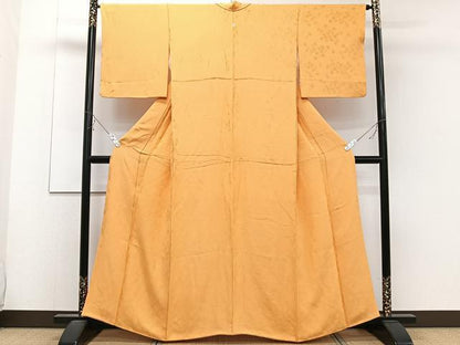 平和屋着物■上質な色無地 花丸地紋 紅鬱金色 正絹 逸品 CABC5977xi