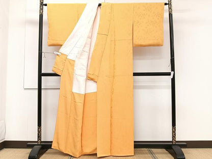 平和屋着物■上質な色無地 花丸地紋 紅鬱金色 正絹 逸品 CABC5977xi
