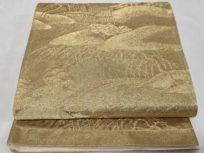 平和屋着物◎六通柄袋帯　風景文　金糸　正絹　逸品　CABC6004vf