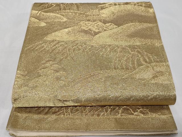 平和屋着物◎六通柄袋帯　風景文　金糸　正絹　逸品　CABC6004vf