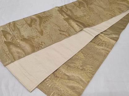 平和屋着物◎六通柄袋帯　風景文　金糸　正絹　逸品　CABC6004vf