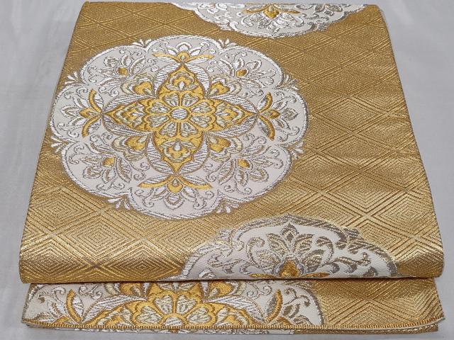平和屋着物◎六通柄袋帯　正倉院菱花文　金銀糸　正絹　逸品　CABC6007vf