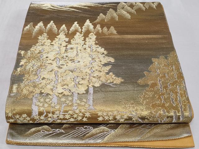 平和屋着物◎六通柄袋帯　遠山樹林文　金銀糸　正絹　逸品　CABC6012vf