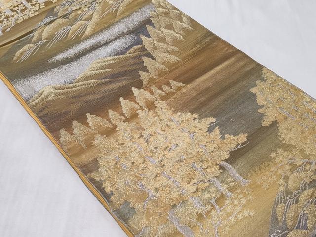 平和屋着物◎六通柄袋帯　遠山樹林文　金銀糸　正絹　逸品　CABC6012vf