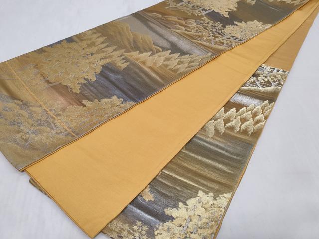 平和屋着物◎六通柄袋帯　遠山樹林文　金銀糸　正絹　逸品　CABC6012vf