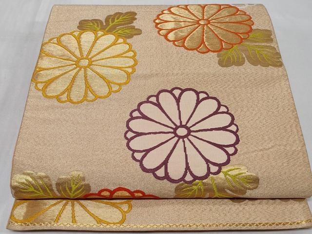 平和屋着物◎六通柄袋帯 唐織 菊 金糸 正絹 逸品 CABC6014vf