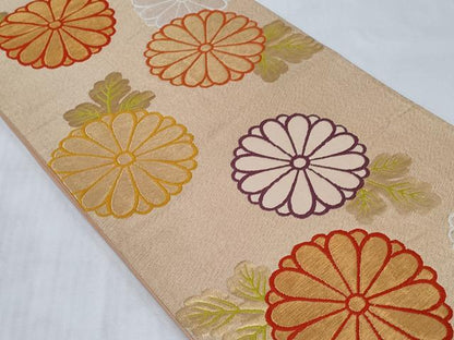 平和屋着物◎六通柄袋帯 唐織 菊 金糸 正絹 逸品 CABC6014vf
