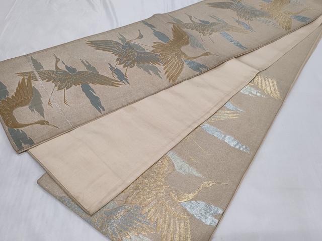 平和屋着物◎六通柄袋帯 霞飛鶴文 金銀糸 正絹 逸品 CABC6027vf