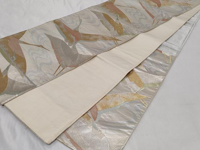 平和屋着物◎六通柄袋帯 流水飛鶴文 金銀糸 正絹 逸品 CABC6028vf