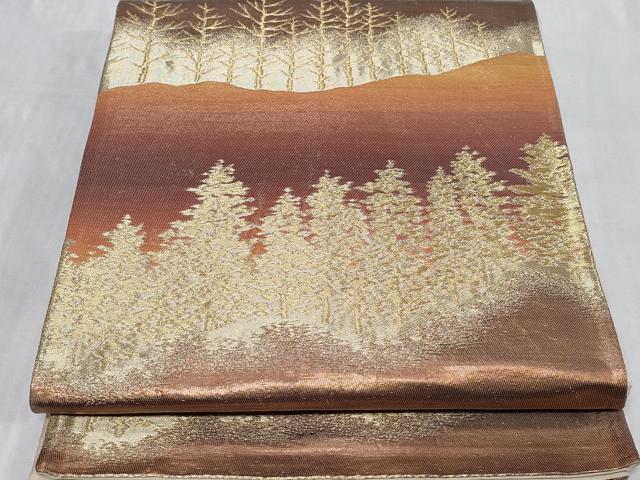 平和屋着物◎六通柄袋帯　樹林文　金糸　正絹　逸品　CABC6030vf