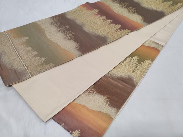 平和屋着物◎六通柄袋帯　樹林文　金糸　正絹　逸品　CABC6030vf