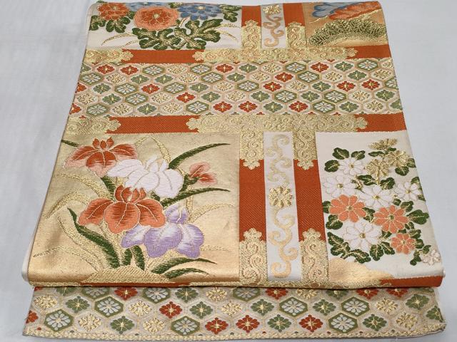 平和屋着物◎六通柄袋帯　唐織　天井花文　金糸　正絹　逸品　CABC6034vf