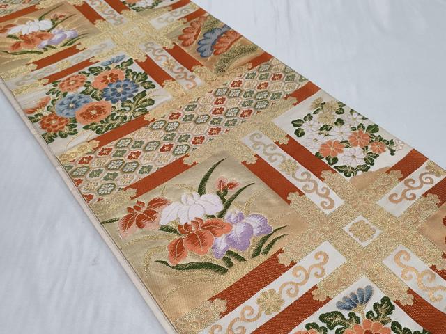 平和屋着物◎六通柄袋帯　唐織　天井花文　金糸　正絹　逸品　CABC6034vf