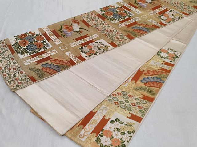 平和屋着物◎六通柄袋帯　唐織　天井花文　金糸　正絹　逸品　CABC6034vf