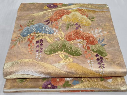 平和屋着物◎六通柄袋帯 唐織 松花文 金銀糸 正絹 逸品 CABC6035vf