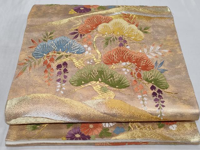 平和屋着物◎六通柄袋帯 唐織 松花文 金銀糸 正絹 逸品 CABC6035vf