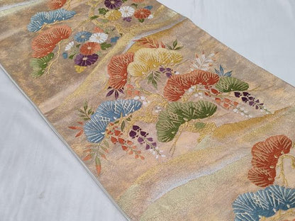 平和屋着物◎六通柄袋帯 唐織 松花文 金銀糸 正絹 逸品 CABC6035vf
