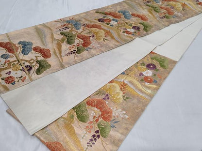 平和屋着物◎六通柄袋帯 唐織 松花文 金銀糸 正絹 逸品 CABC6035vf