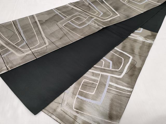 平和屋着物◎六通柄袋帯 幾何学文 銀糸 引箔 正絹 逸品 CABC6042vf