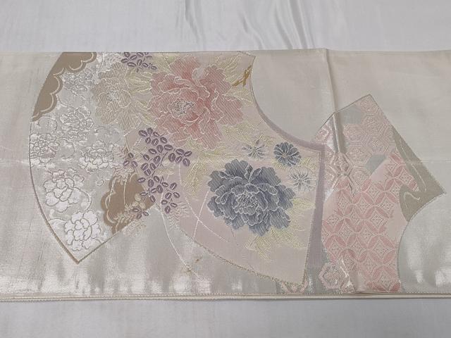 平和屋着物◎太鼓柄袋帯 唐織 地紙草花文 金銀糸 引箔 正絹 逸品 CABC6045vf