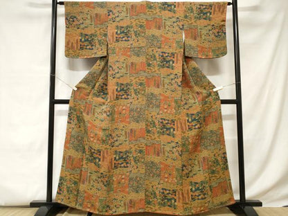 平和屋着物■上質な小紋 吉祥藤花房花文 暈し染め 鬼しぼ縮緬 正絹 逸品 未使用 CABC6074ev