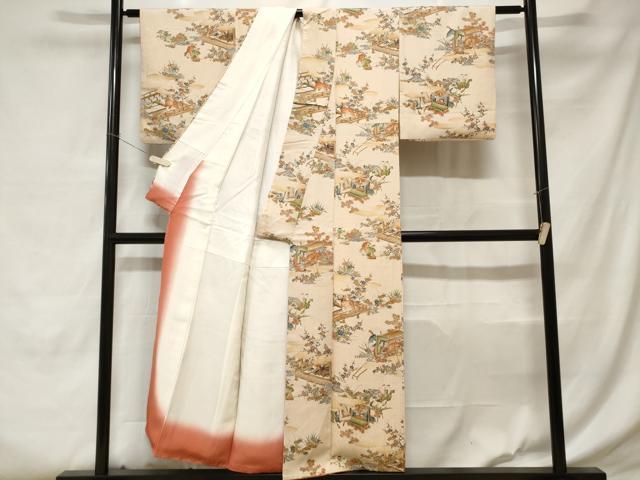 平和屋着物■上質な小紋 人物御所車花文 暈し染め 金彩 正絹 逸品 CABC6078ev